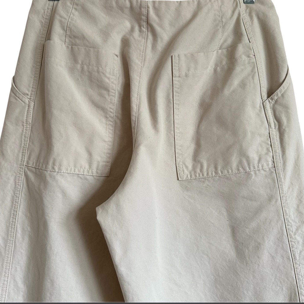 Zara Wide Leg Cargo Pants Beige Pleated High Rise Cotton Utility M - Picture 6 of 14
